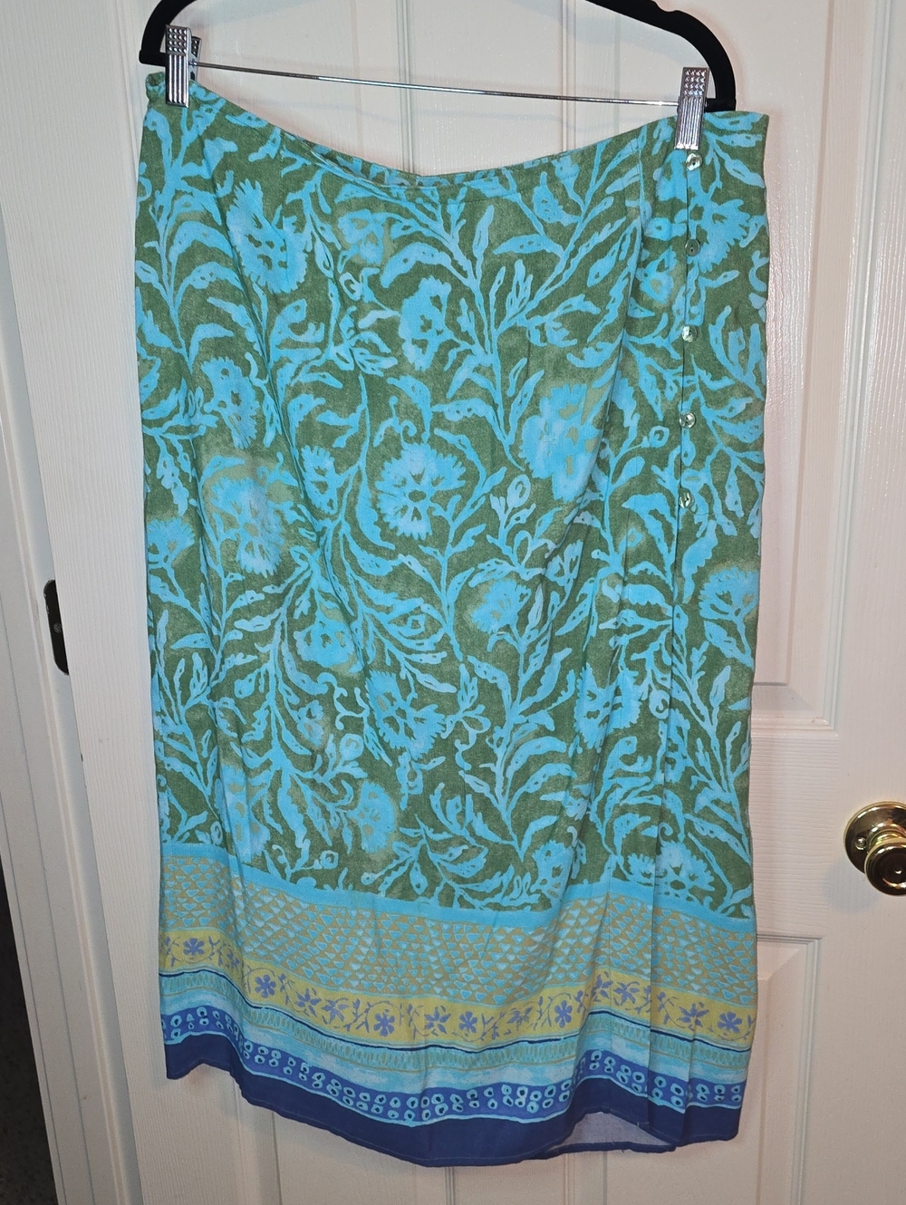 Sigrid Olsen Aqua and Olive Floral Border A-Line Skirt - Picture 1 of 6